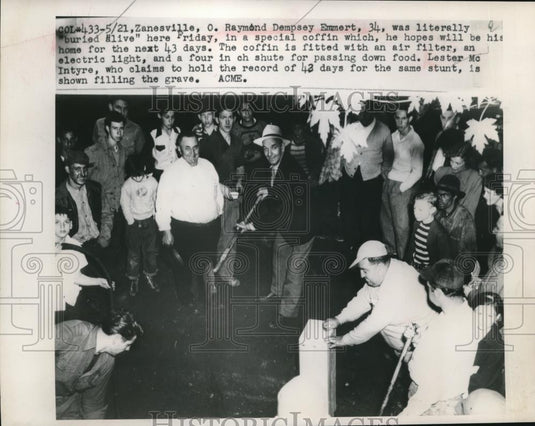 1949 Press Photo Man buried alive in coffin to break record of 42 days in Ohio - Historic Images