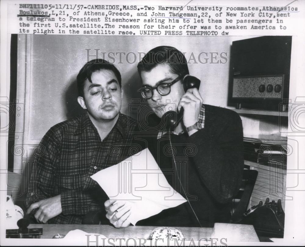 1957 Press Photo Cambridge, Mass Harvard roomates ABoulukos &amp; john Tangeman - Historic Images