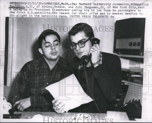 1957 Press Photo Cambridge, Mass Harvard roomates ABoulukos & john Tangeman - Historic Images
