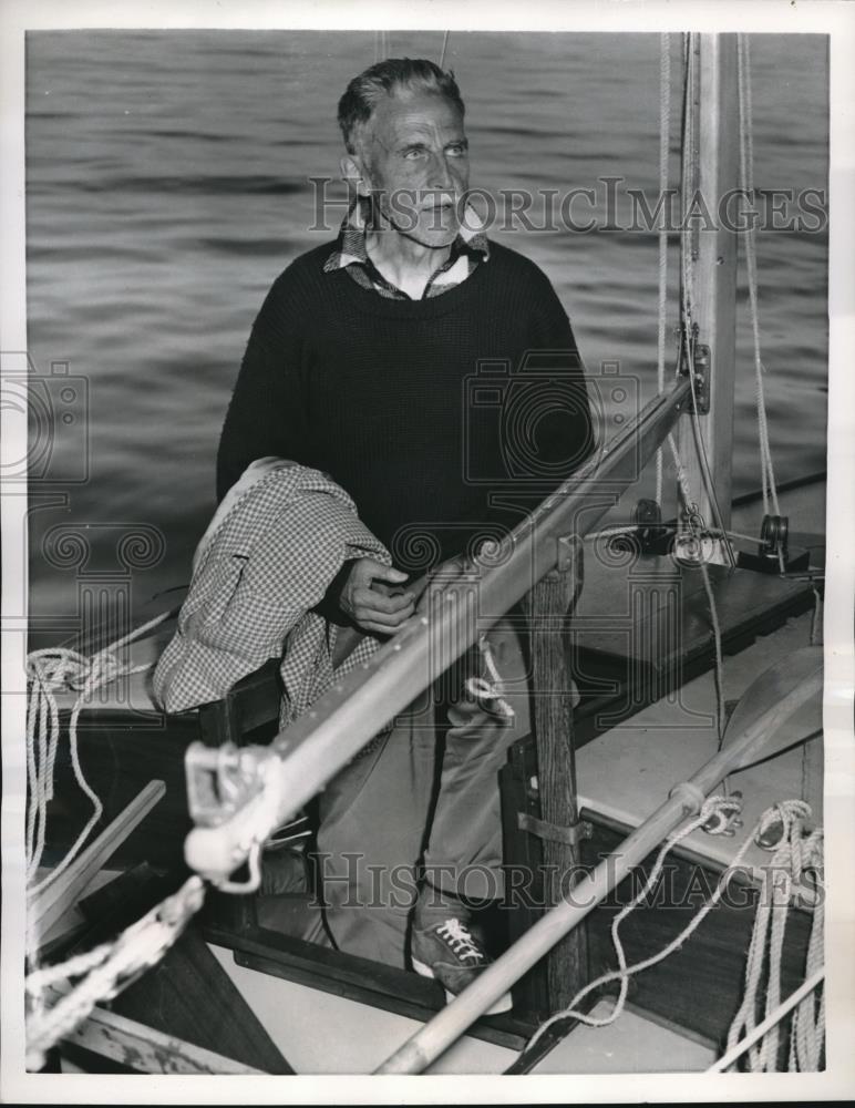 1955 Press Photo Camden, Maine Probate Judge Walton Clark on his boat - Historic Images