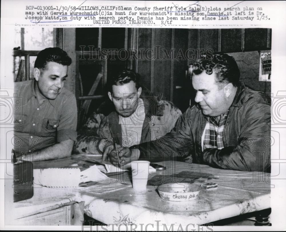 1958 Press Photo Willows, Calif Glenn Co sheriff Lyle Sale, G Wurschmidt,J Watts - Historic Images