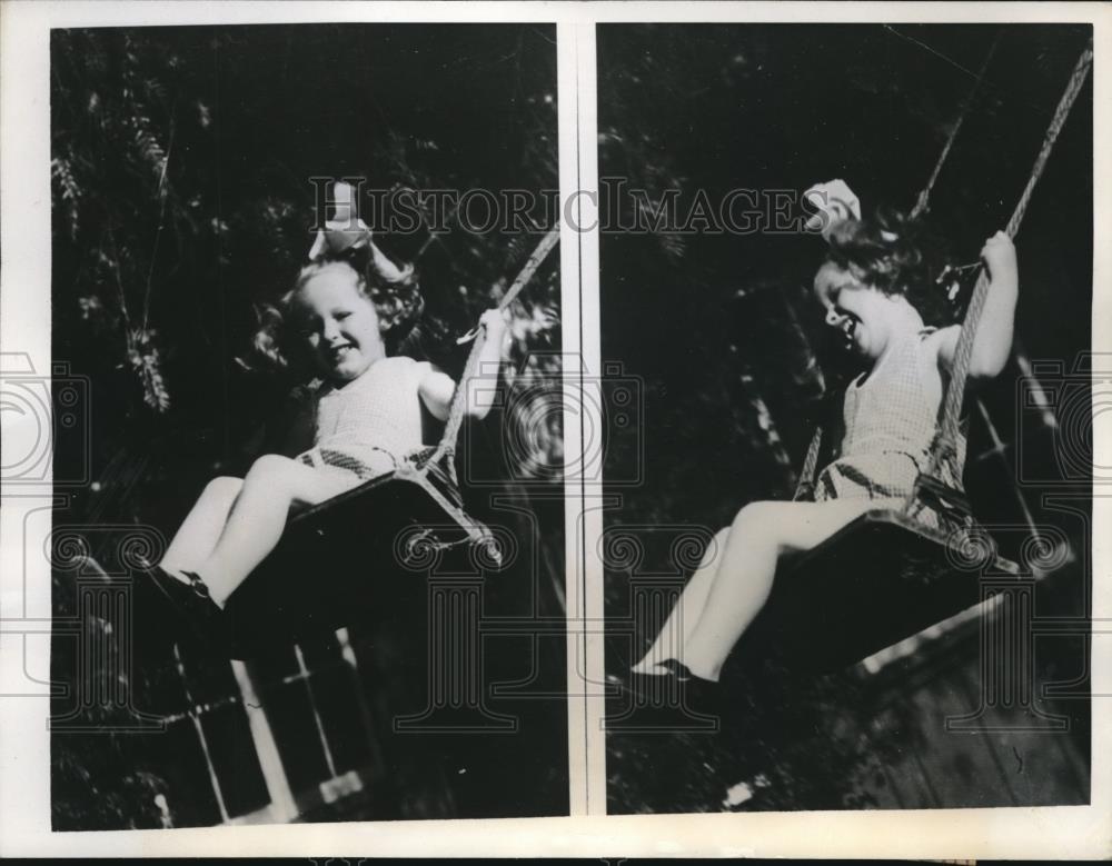 1944 Press Photo Joanie Langan, Age 11 Enjoys Carefree Day During Custody Fight - Historic Images