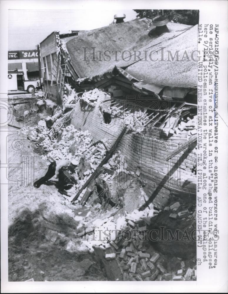 1959 Press Photo Hammonton, NJ wreckage of fire at collapsed warehouse - Historic Images