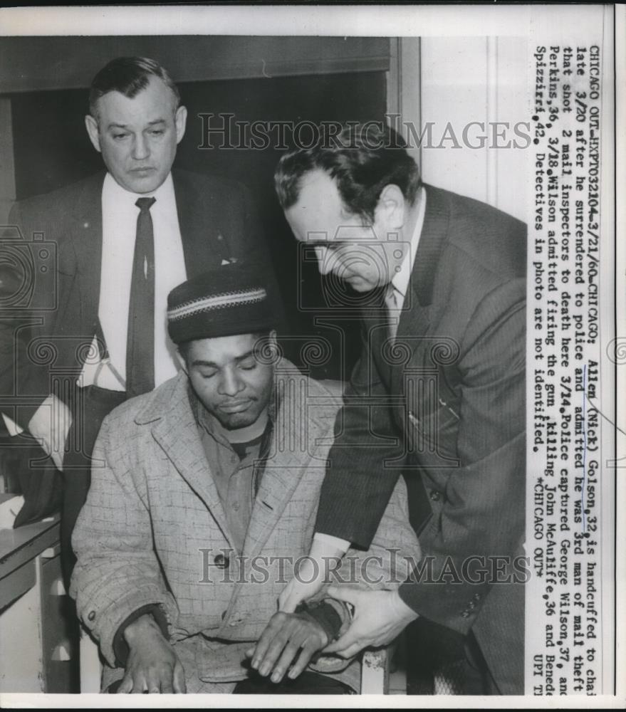 1960 Press Photo Allen Nick Golson, 32, handcuffed, after surrender to police - Historic Images