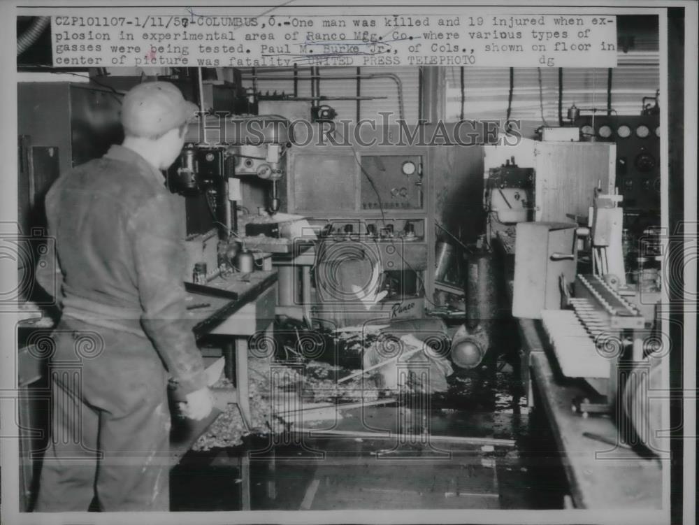 1957 Press Photo Columbus, Ohio Ranco Mfg Co, P Burke Jr killed by gas - Historic Images