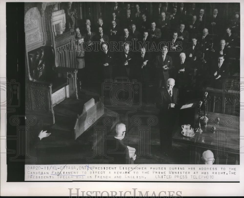 1953 Press Photo President Eisenhower addresses Canadian Parliament in Ottawa - Historic Images