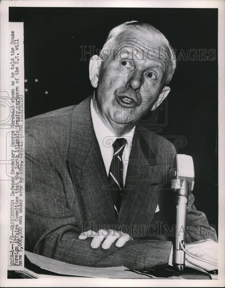 1951 Press Photo Defense Secretary George Marshall Addresses House Committee - Historic Images