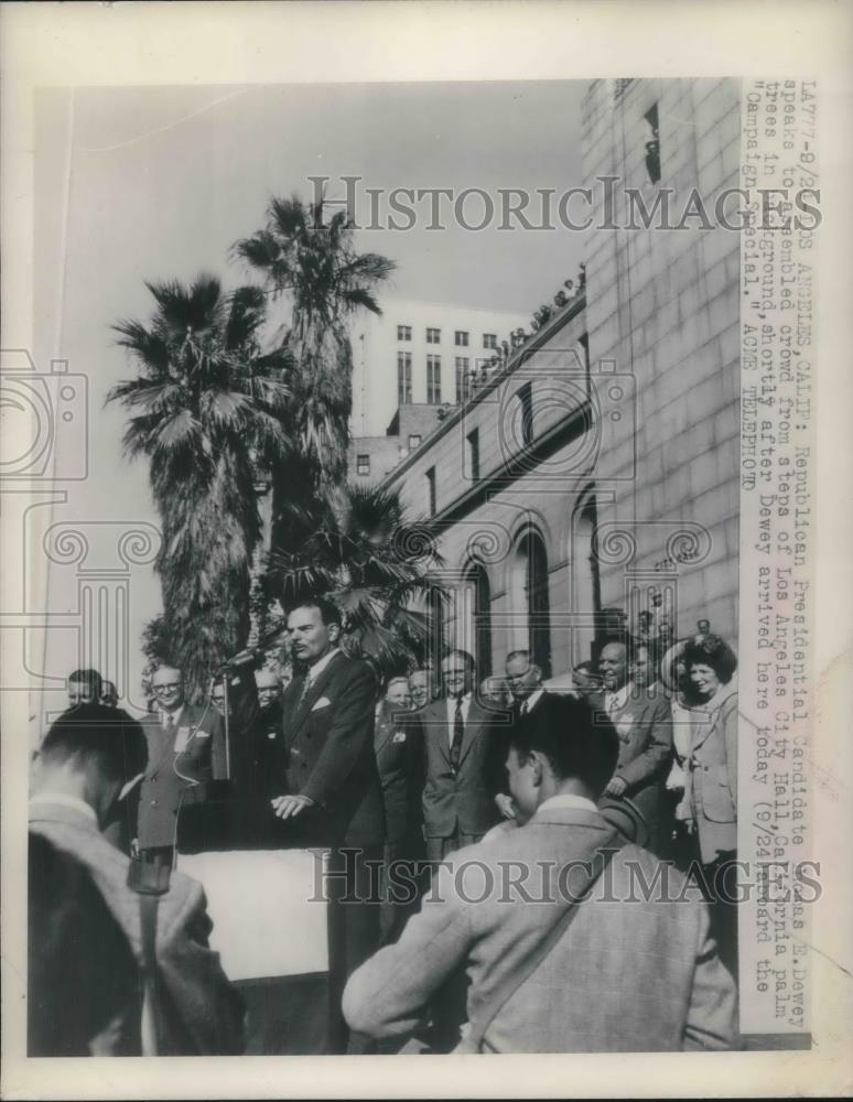 1948 Press Photo GOP presidential candidate Thomas Dewey campaigns in L.A. - Historic Images