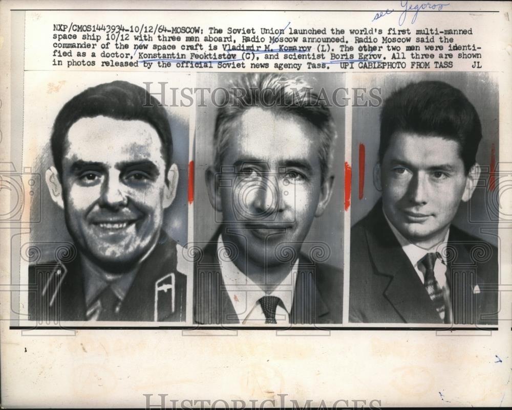 1964 Press Photo Men of the Soviet Union's world's 1st multi manned spaceship - Historic Images