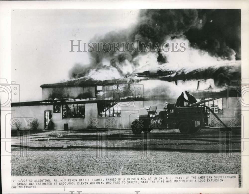 1950 Press Photo Firemen battling fire in Union New Jersey - nec15007 - Historic Images