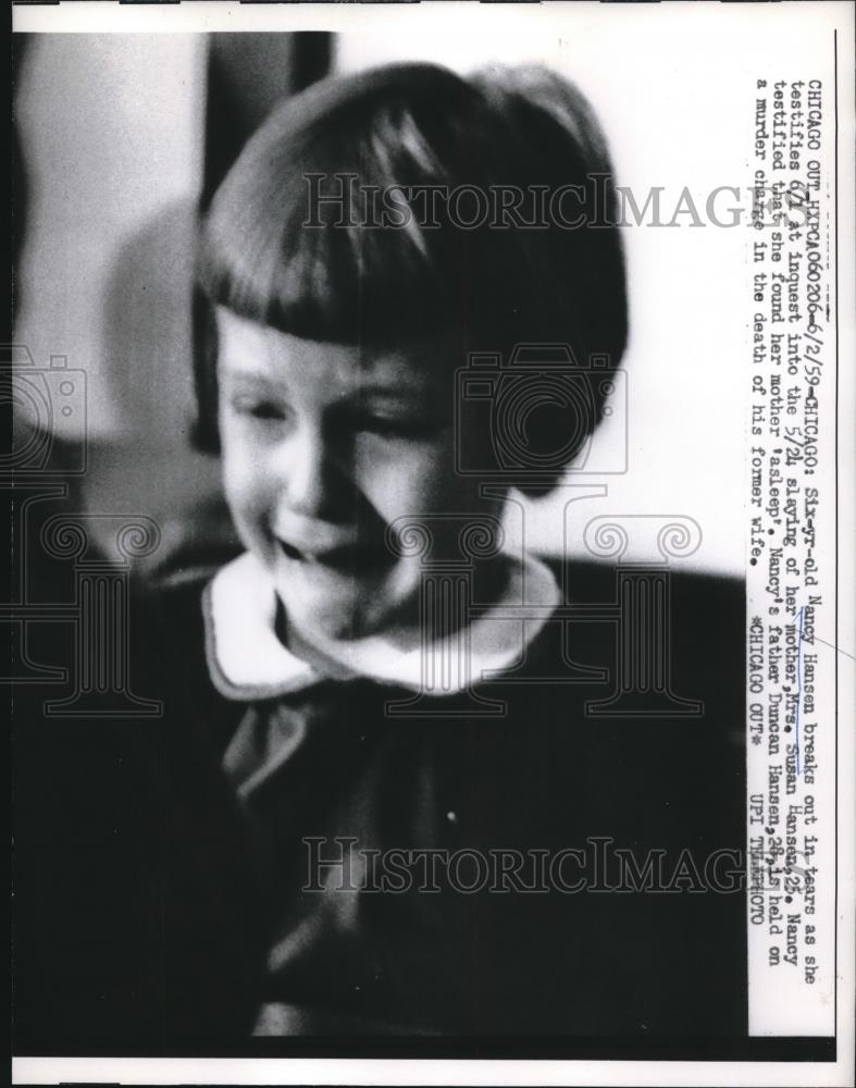 1959 Press Photo Nancy Hansen Age 6 Testifying in Trial of Mothers Murder - Historic Images