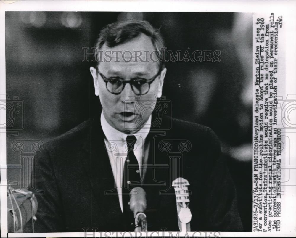 1964 Press Photo Maryland Delegate Newton Steirs At Democratic Convention - Historic Images