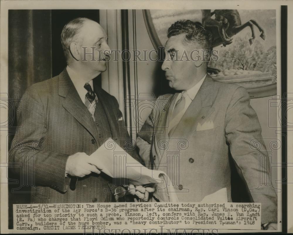 1949 Press Photo Rep Carl Vinson confers w/ Rep James Van Zandt - Historic Images