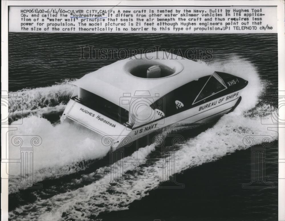 1960 Press Photo Hughes Tool Company Hydrostreak Boat Taken On Test Run - Historic Images