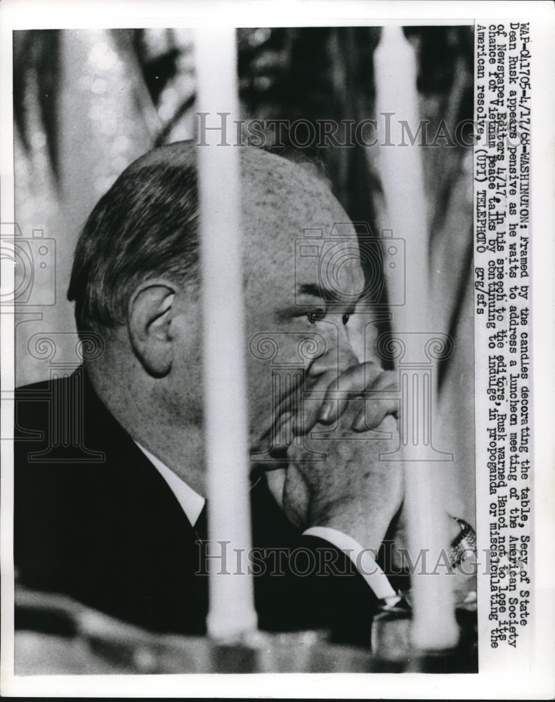 1968 Press Photo Secretary Of State Dean Rusk Addresses News Editor Conference - Historic Images