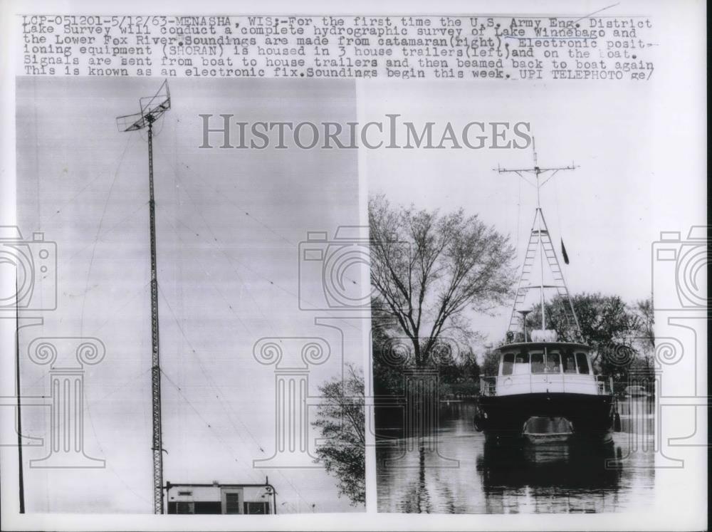 1963 Press Photo Army Hydrographic Survey of Lake Winnebago and Lover Fox River - Historic Images