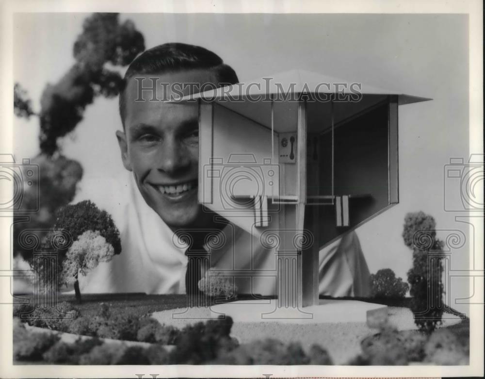 1962 Press Photo Ralph Bergo UCLA Phone Kiosk - nec27980 - Historic Images