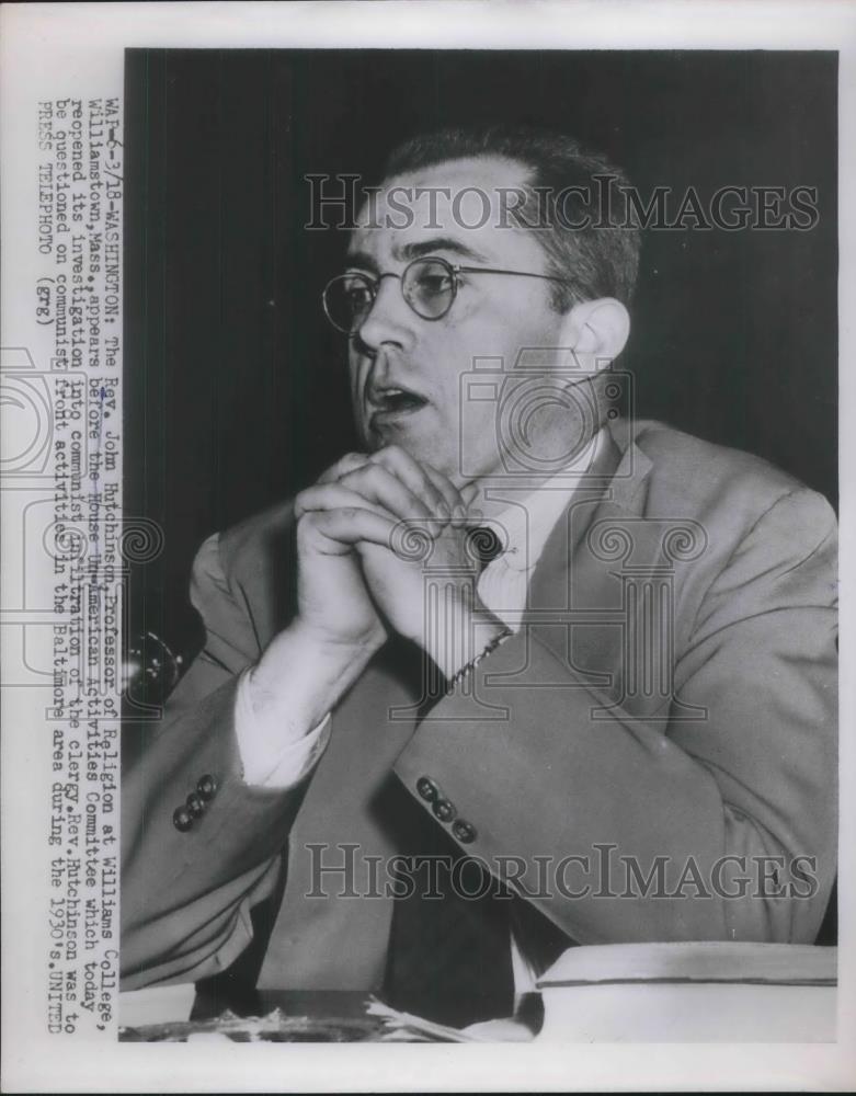 1954 Press Photo Religion Professor REv. John Hutchinson at Williams College - Historic Images