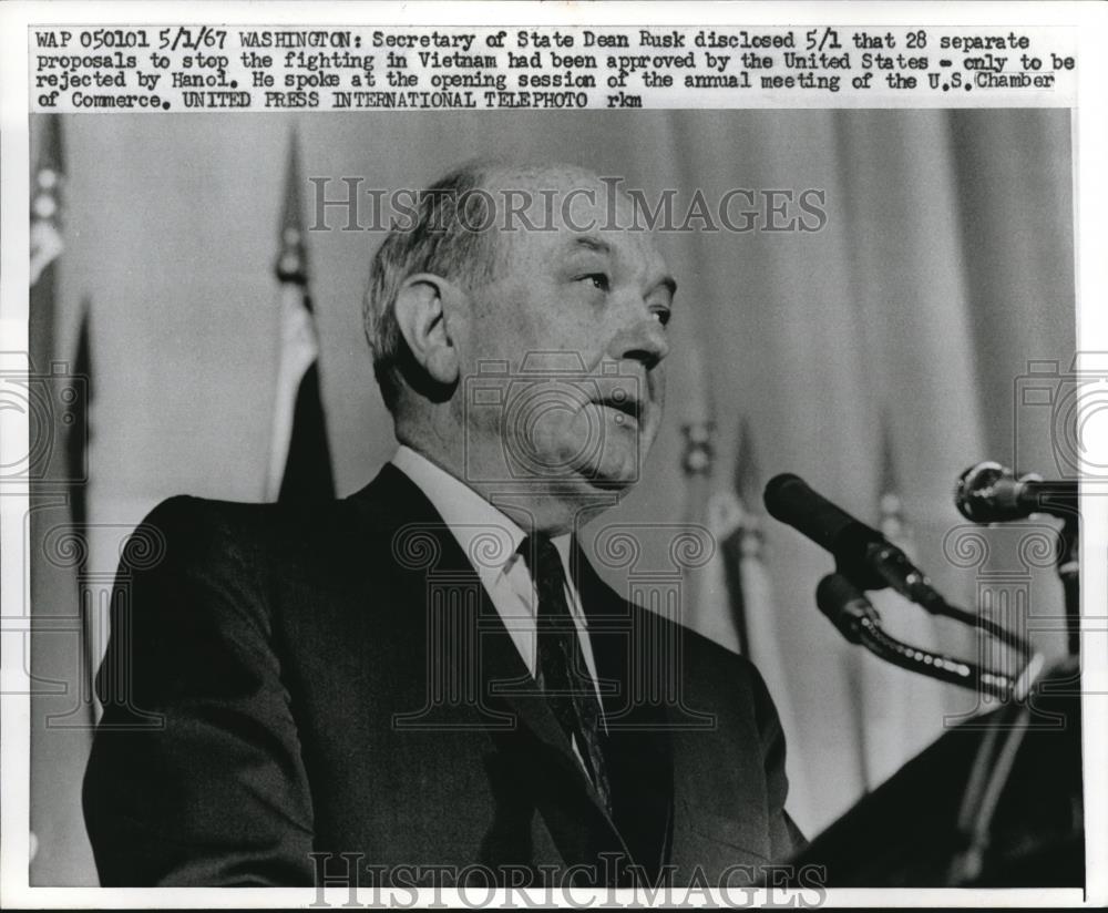 1967 Press Photo Secretary Of State Dean Rusk Talks Vietnam War To Senate - Historic Images