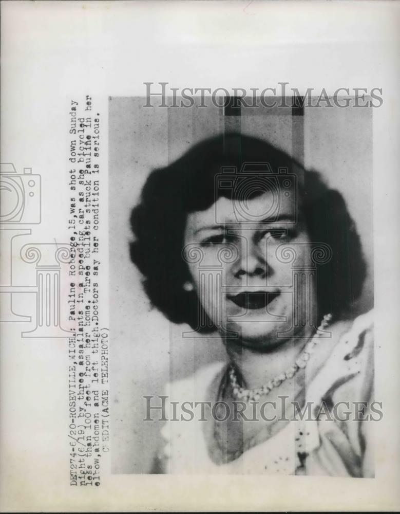 1949 Press Photo Pauline Roberge shot 3 times in drive by shooting, Roseville MI - Historic Images