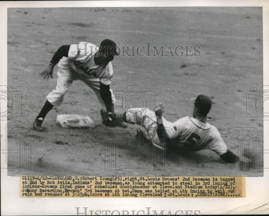 1951 Press Photo Robert Young, St. Louis Browns, Bob Avila, Cleveland Indians - Historic Images