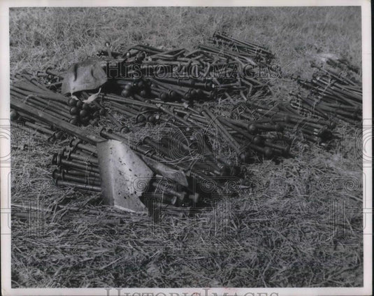 1961 Press Photo Nails In Pile Outside Laos Bridge Building Near Nam Koo - Historic Images