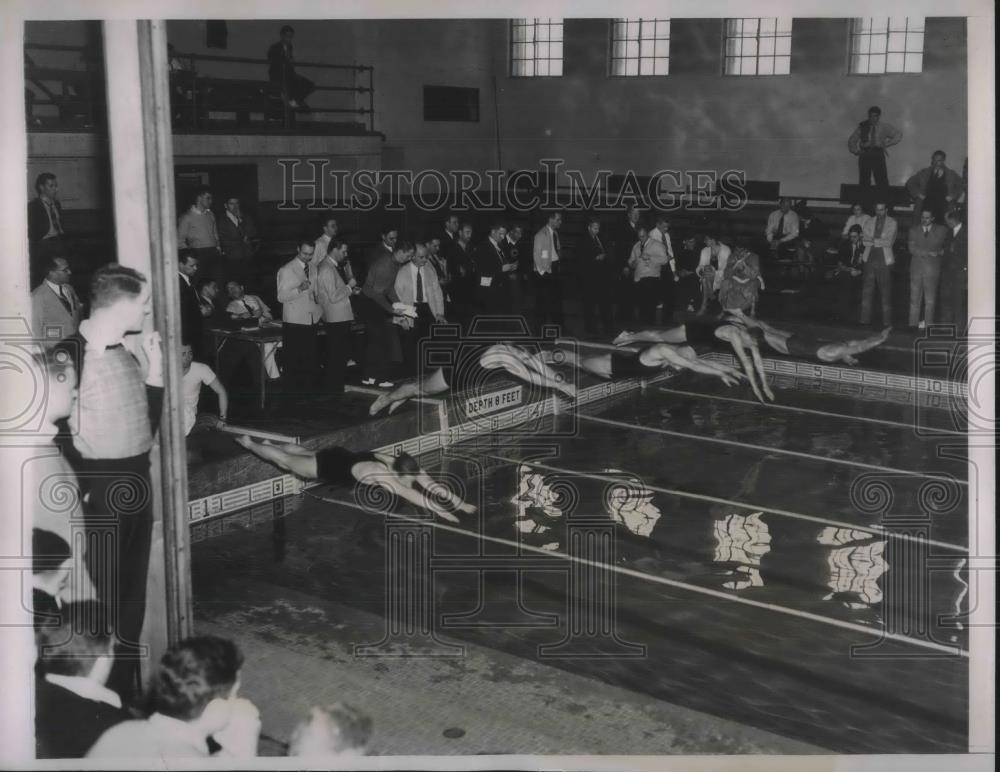 1938 Press Photo Start of the 1st heat of the 1500 meter Free Style event - Historic Images