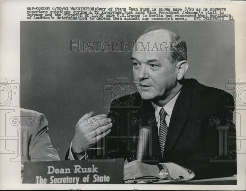 1961 Press Photo Secretary Of State Dean Rusk Discusses Germany On TV Inverview - Historic Images