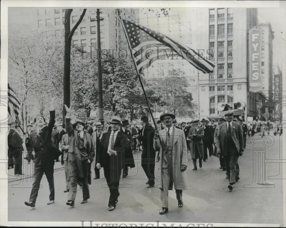 1933 Press Photo Tool And Die Makers On Strike March In Detroit Parade - Historic Images
