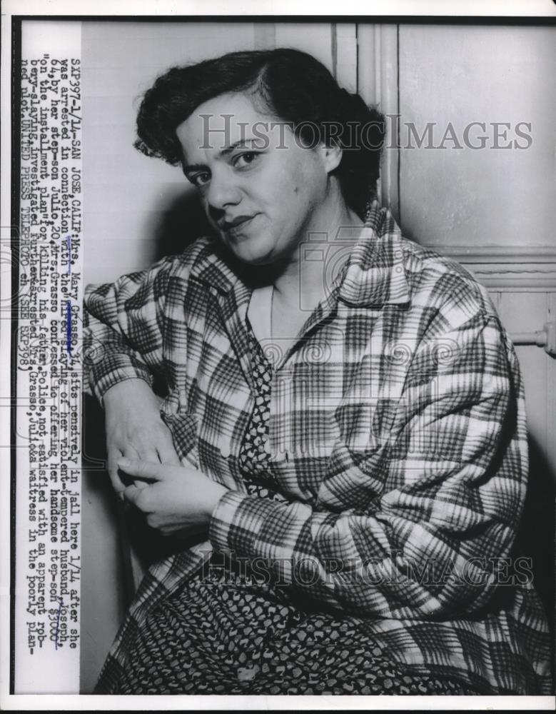 1956 Press Photo San Jose, Calif. Mrs Mary Grasso, arrested for hired killing - Historic Images