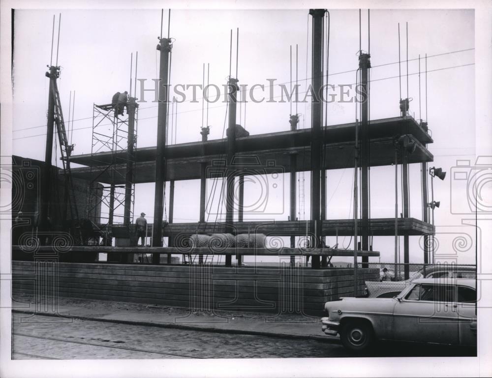 1956 Press Photo Pigeon Hole Parking Garage Under Construction - nec34458 - Historic Images