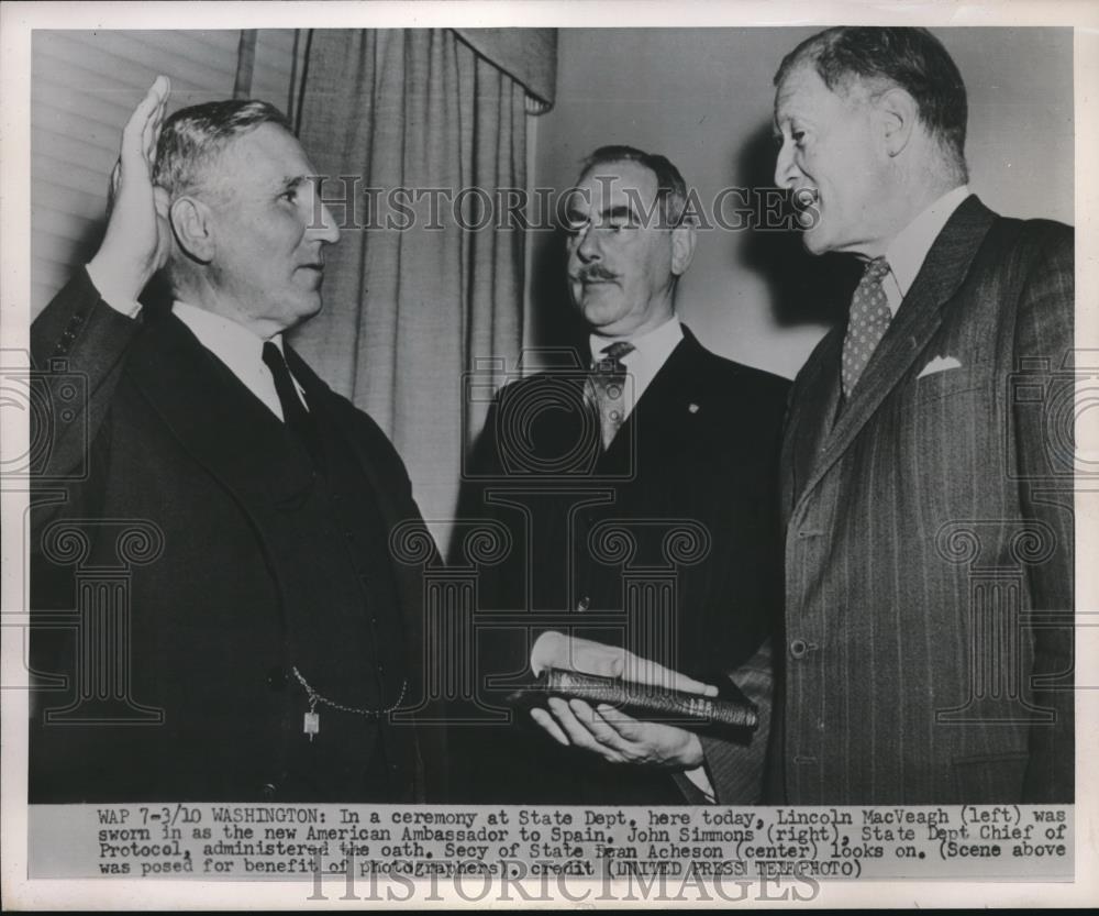 1952 Press Photo Lincoln MacVeagh Sworn in as American Ambassador to Spain - Historic Images