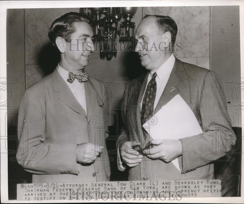 1945 Press Photo Attorney General Tom Clark and Beardsley Ruml - nec31570 - Historic Images