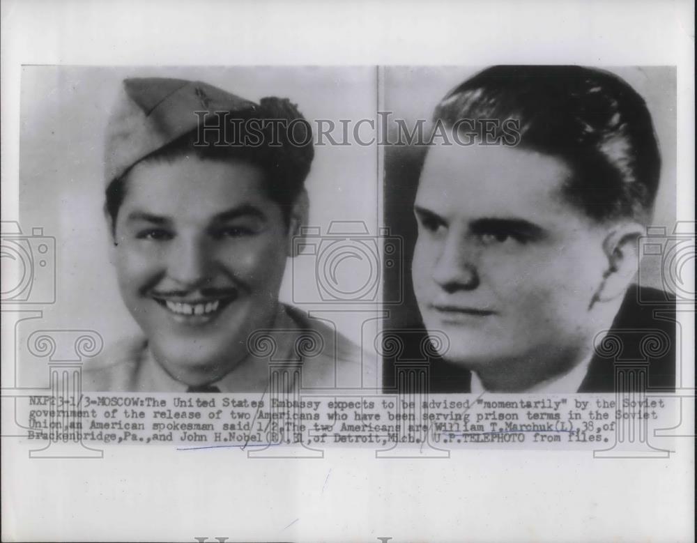 1955 Press Photo Two americans to be released from prison in Soviet Union - Historic Images