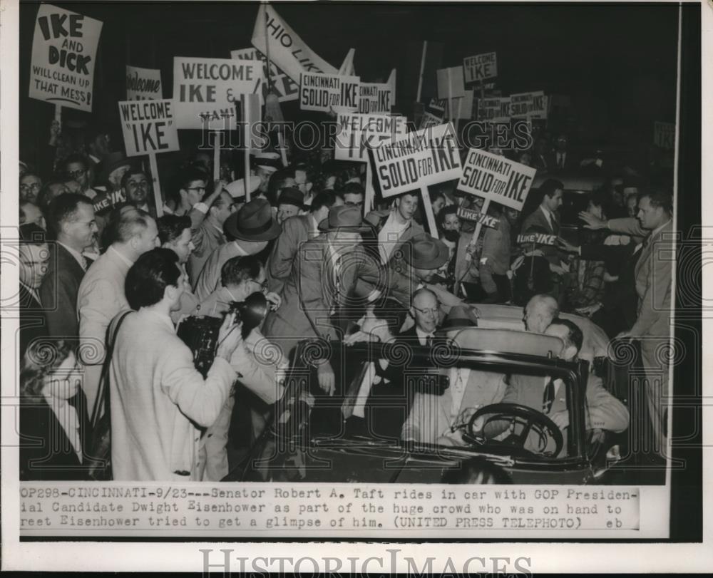 1952 Press Photo Cinncinati, Ohio Sen Rbt A Taft &amp; GOP candidate Eisenhower - Historic Images