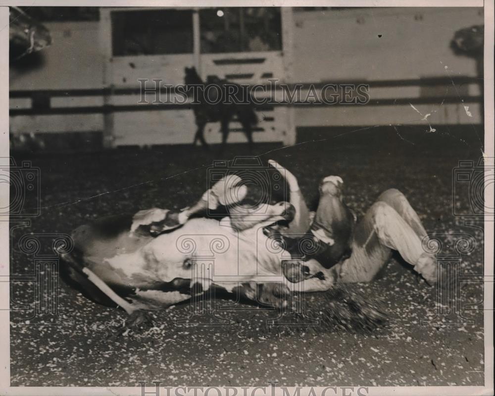 1937 Press Photo Dick Shelton of Texas wrestling steer - nec32790 - Historic Images