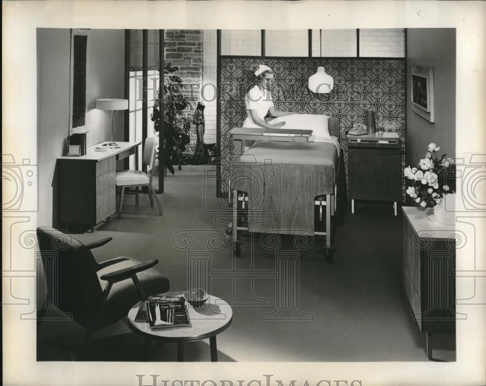 1957 Press Photo Modern Hospital Room Comparable to Hotel Room - nec33634 - Historic Images