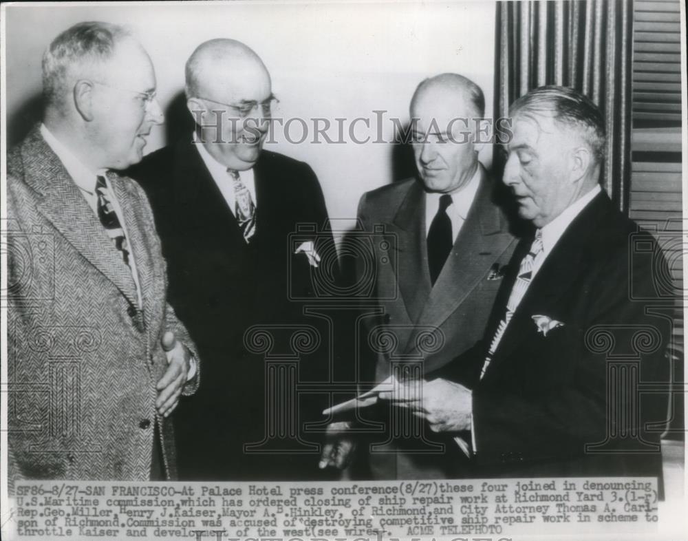 1946 Press Photo Ship Exec Henry Kaiser Denounces US Maritime Commissi ...