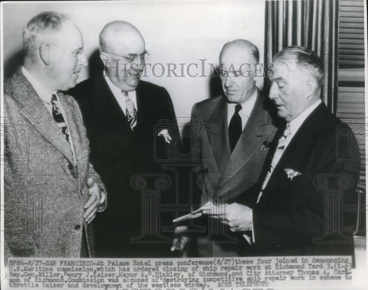 1946 Press Photo Ship Exec Henry Kaiser Denounces US Maritime Commission - Historic Images