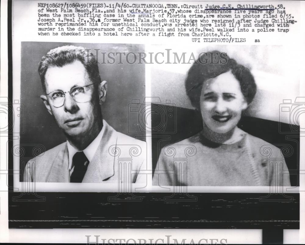 1960 Press Photo Judge C.E Chillingtonworth and wife Marjorie missing. - Historic Images