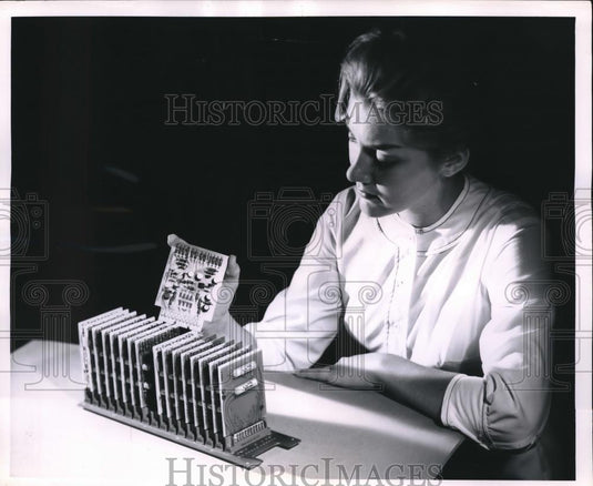 1963 Press Photo Vandenberg AFB, Calif digital logic cards for missles - Historic Images