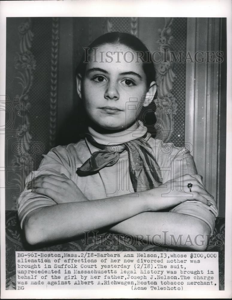 1956 Press Photo Barbara Ann Nelson Suffolk Court Divorce of parents - Historic Images