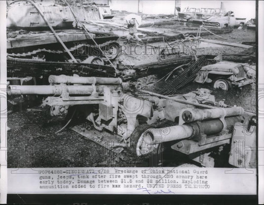 1956 Press Photo Cinncinati, Ohio wreckage of Natl Guard depot from a fire - Historic Images