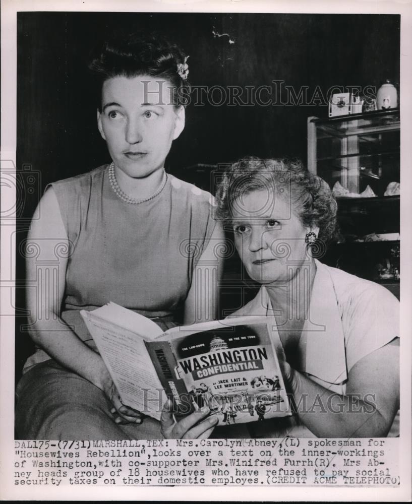 1951 Press Photo Carolyn Abney &amp; Mrs. Winifred Furrh of Housewives Rebellion - Historic Images