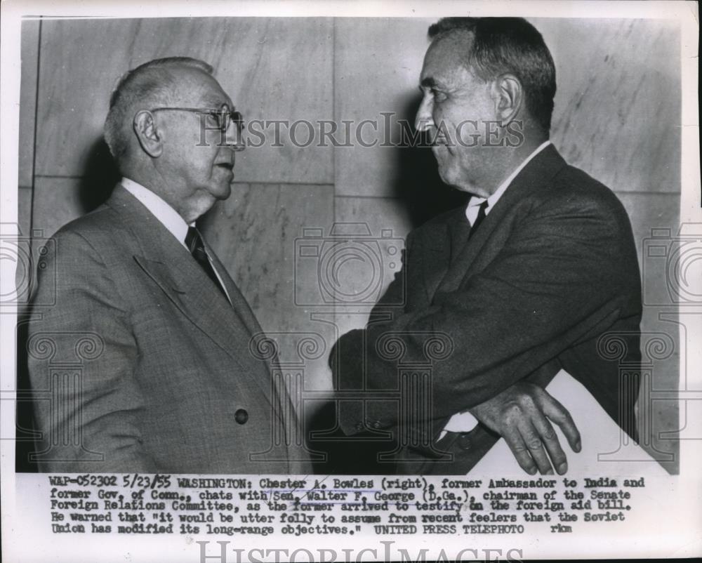 1955 Press Photo D.C. Chester Bowles,ex Ambto India &amp; Sen Walter George of Ga - Historic Images