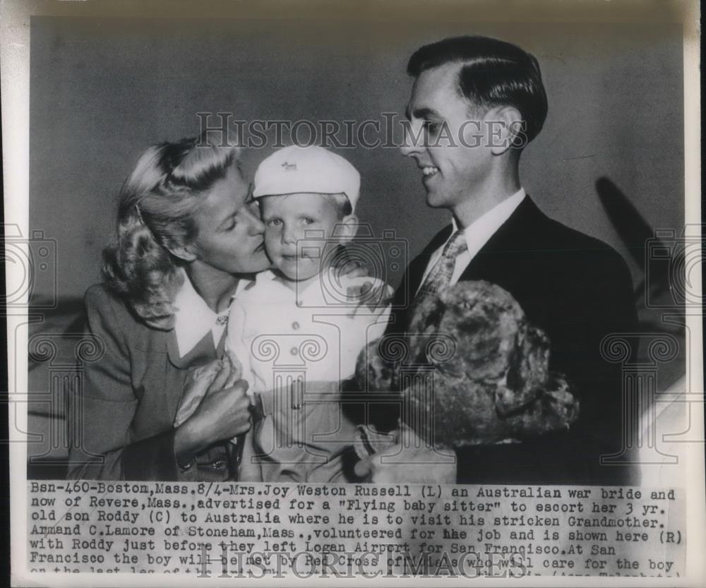 1949 Press Photo Mrs. Joy Weston Russell &quot;flying baby sitter&quot;. - nec38776 - Historic Images