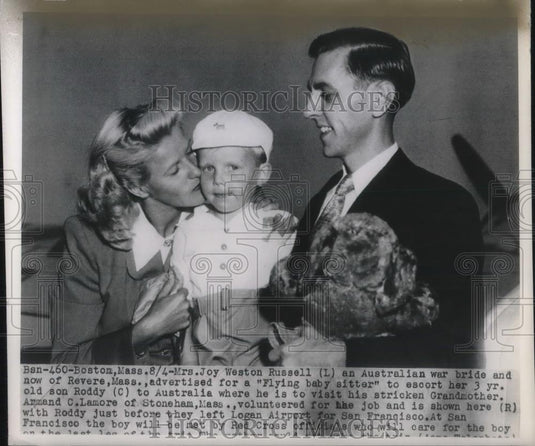 1949 Press Photo Mrs. Joy Weston Russell "flying baby sitter". - nec38776 - Historic Images