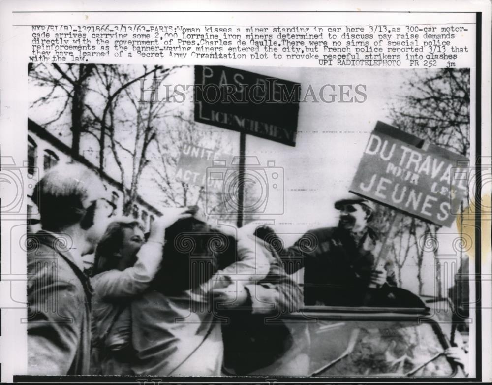 1963 Press Photo 300 Car Motorcade Lorraine Iron Miner - Historic Images