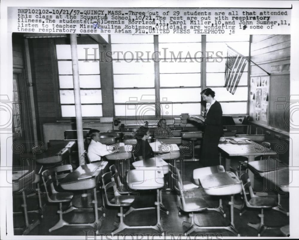 1957 Press Photo Quincy, Mass. Morrison, Miller, Sumner in class of Robinson - Historic Images