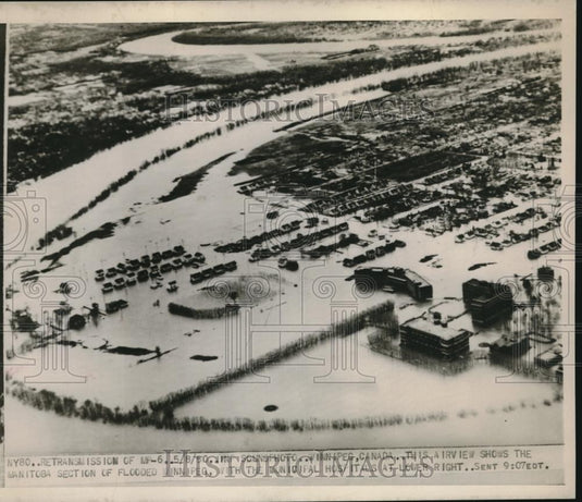 1950 Press Photo Aerial view of Winnipeg, Canada in flooded arear - Historic Images